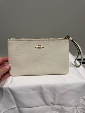Coach Cream Leather Wristlet with Gold Logo